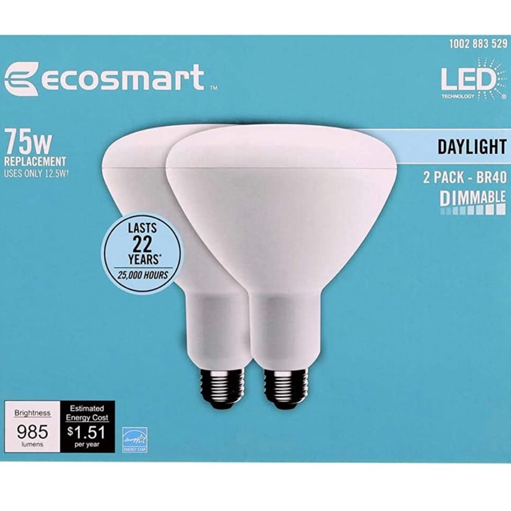 EcoSmart 75-Watt Equivalent BR40 Dimmable Energy LED Light Bulb Daylight (2-Pack
